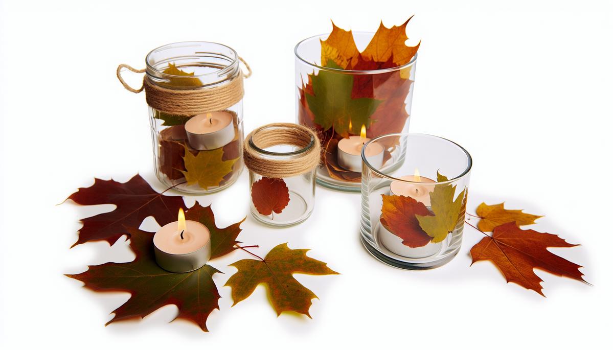 Herbstliche Teelichtgläser mit gepressten Blättern